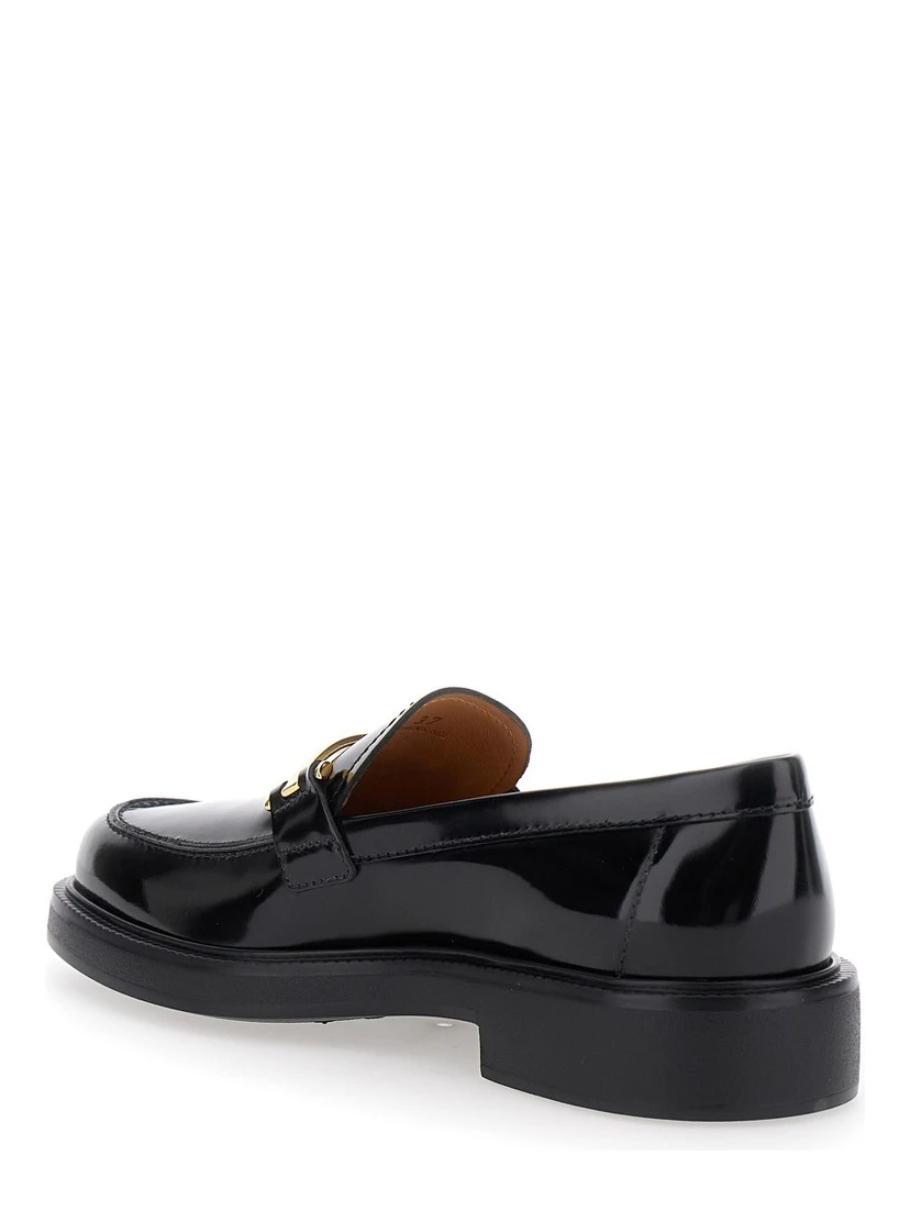 Leather loafers with logo