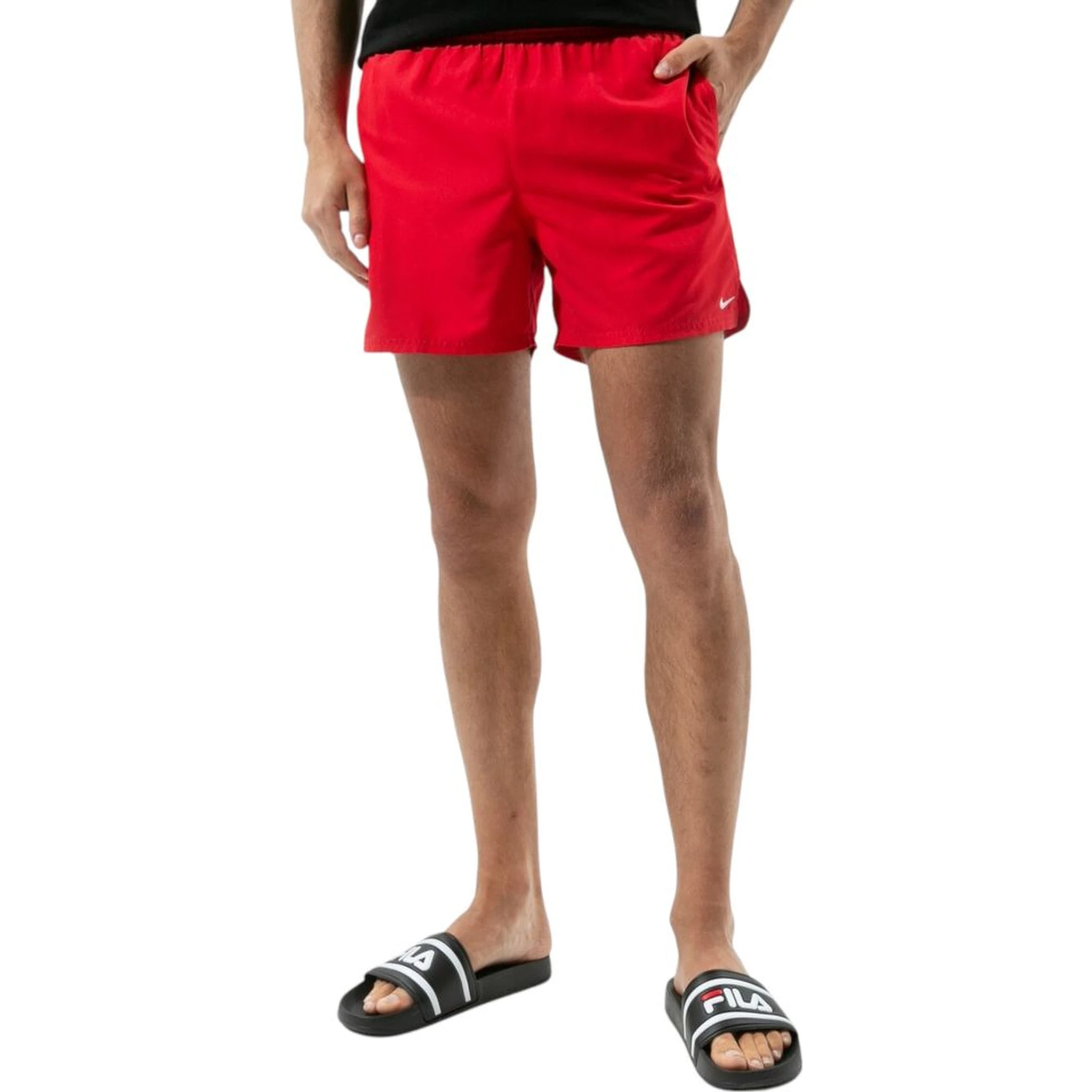 Red Polyester Swim Shorts