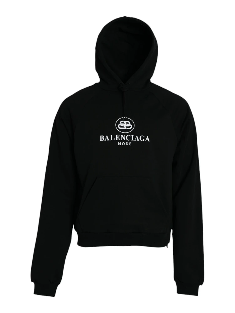 Black Cotton Logo Hooded Pullover Sweatshirt Sweater