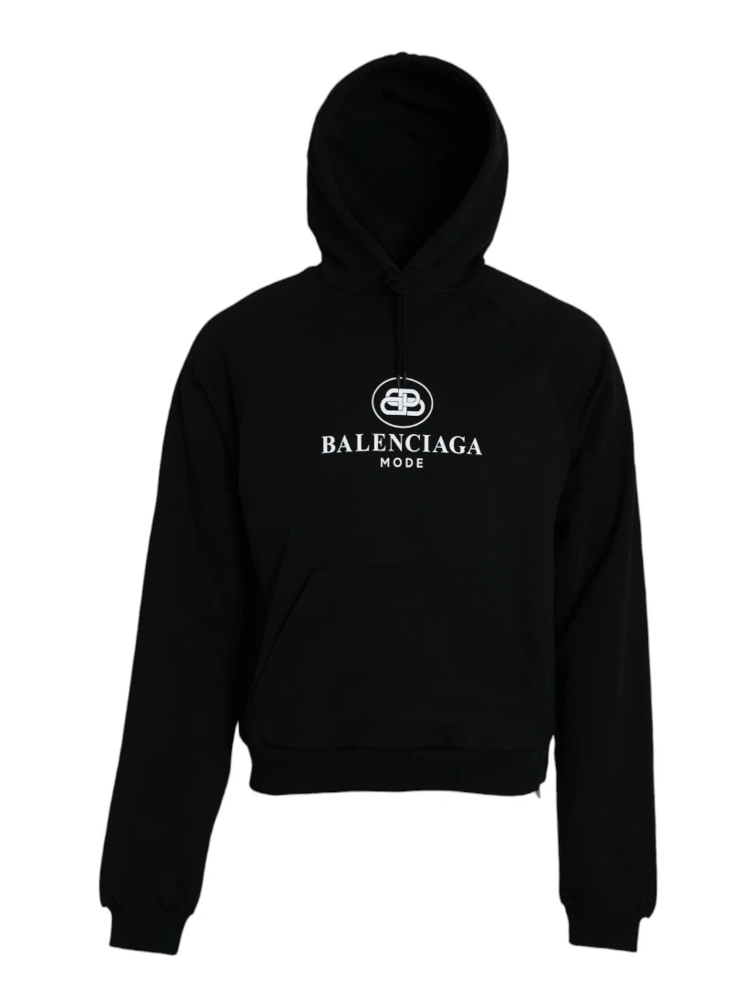 Black Cotton Logo Hooded Pullover Sweatshirt Sweater