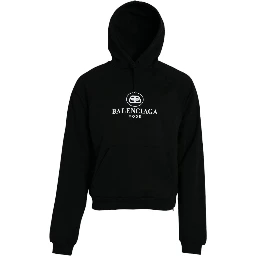Black Cotton Logo Hooded Pullover Sweatshirt Sweater