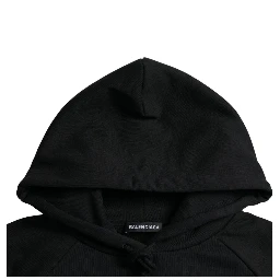 Black Cotton Logo Hooded Pullover Sweatshirt Sweater