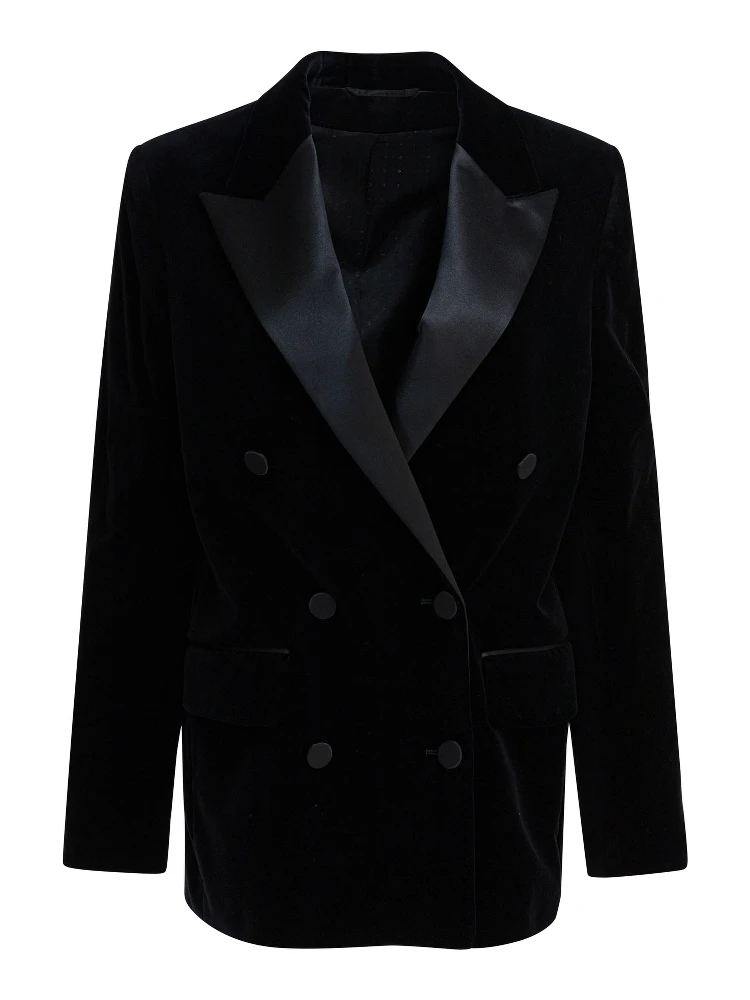 Velvet and satin double-breasted blazer