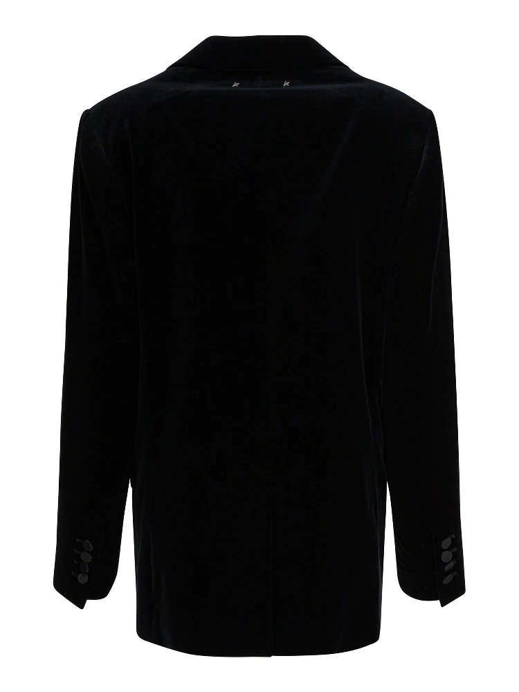 Velvet and satin double-breasted blazer alternative