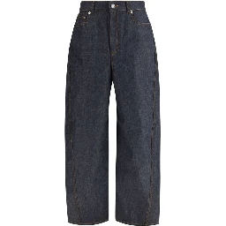 Blue Cotton Casual Pants