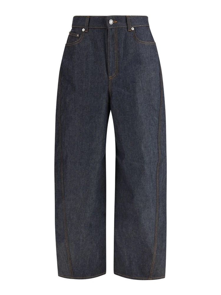 Blue Cotton Casual Pants
