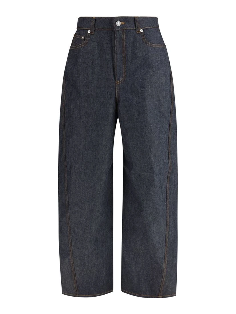 Blue Cotton Casual Pants
