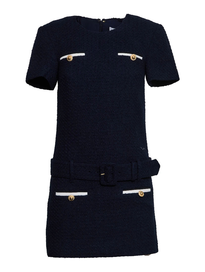 Navy Boucle Mini Dress