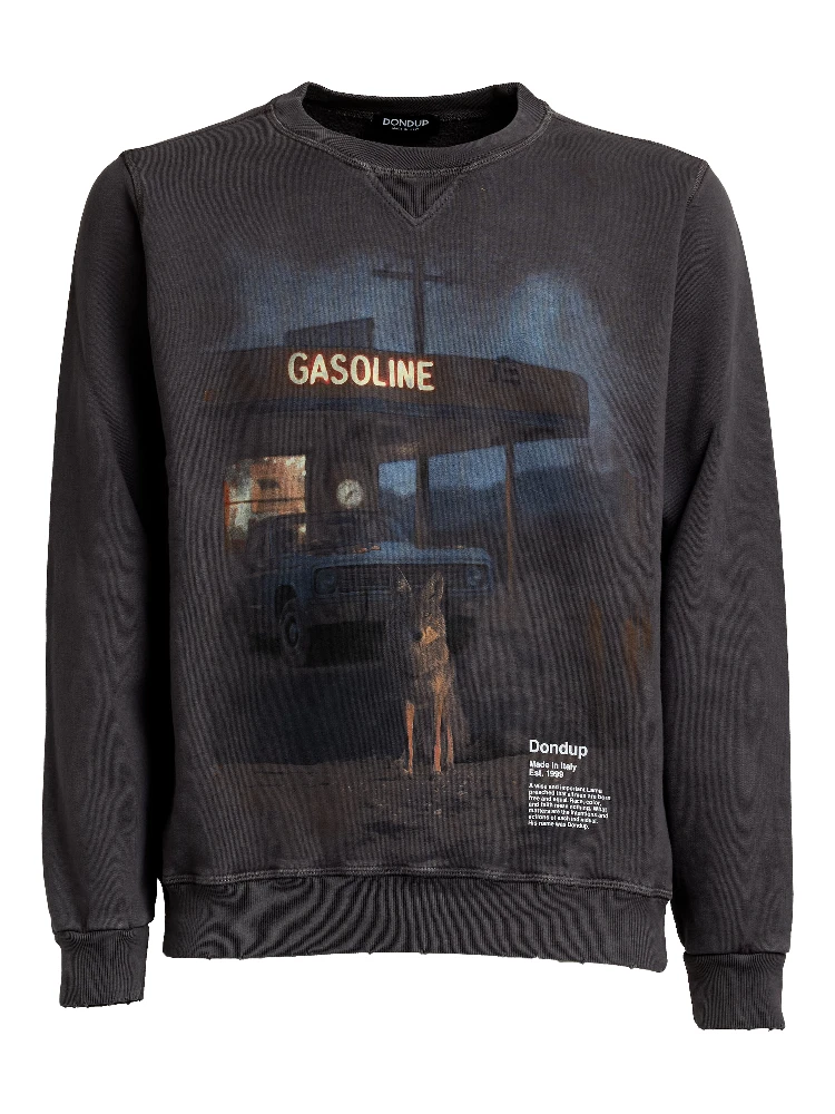 Felpa Girocollo Nera Con Stampa