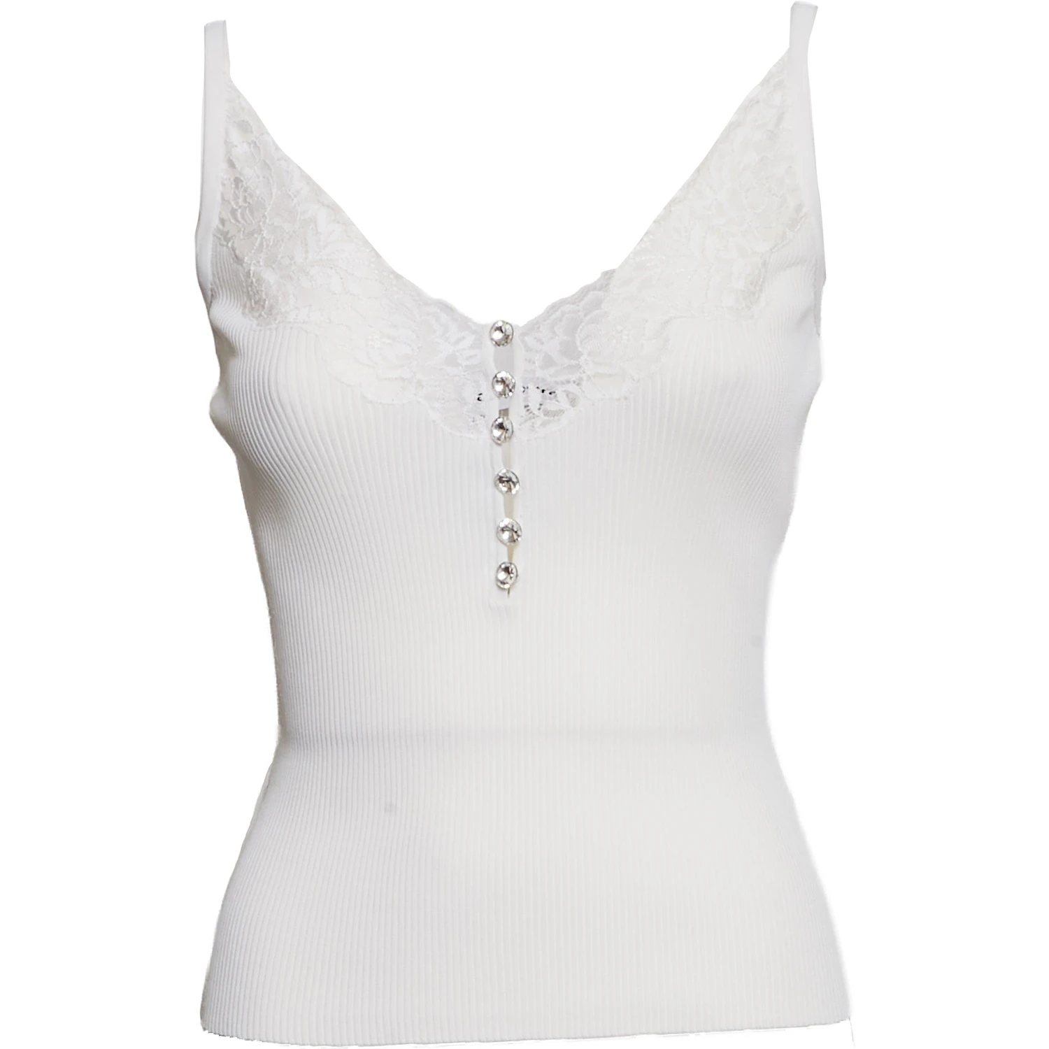 White Lace Trim Rib Knit Top
