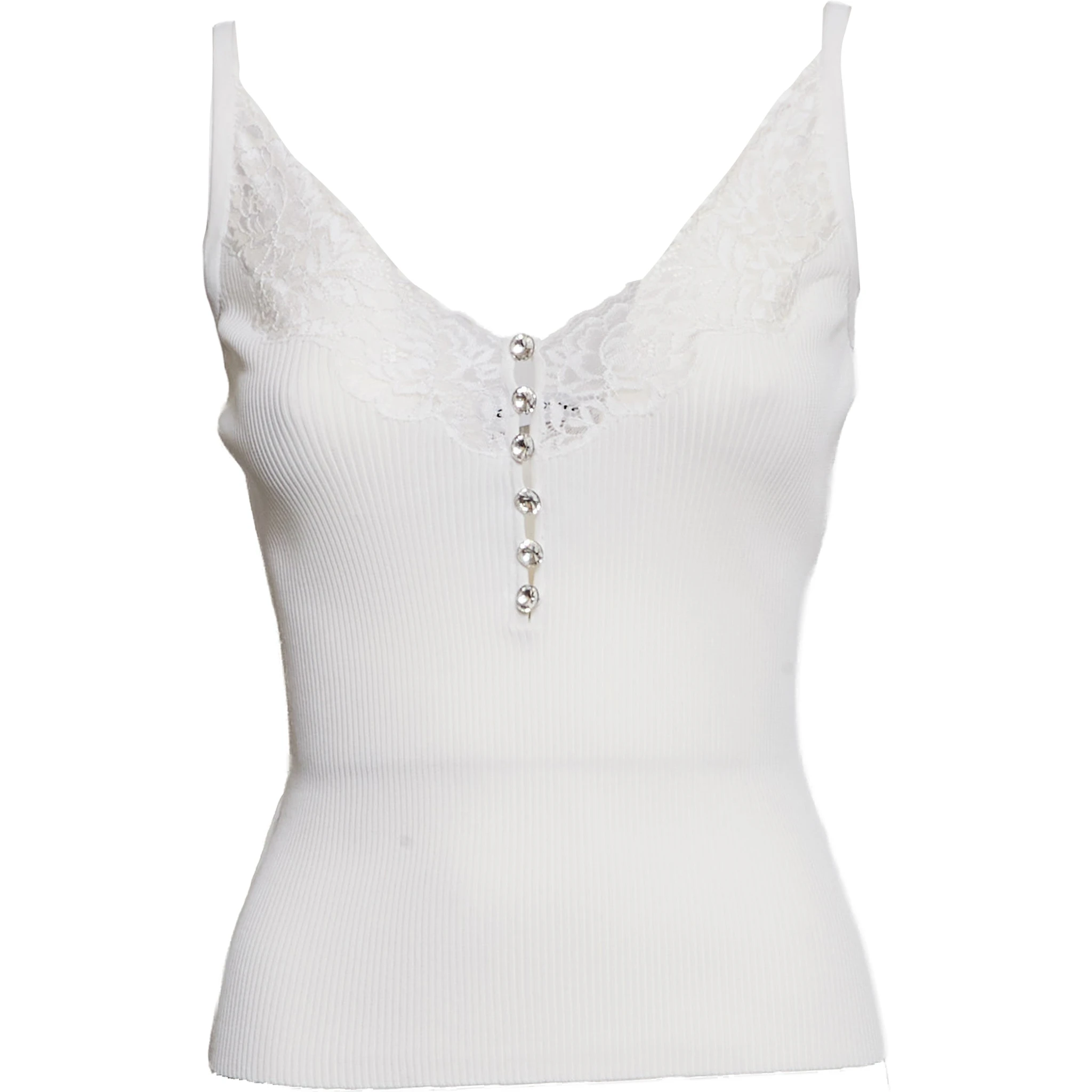 White Lace Trim Rib Knit Top