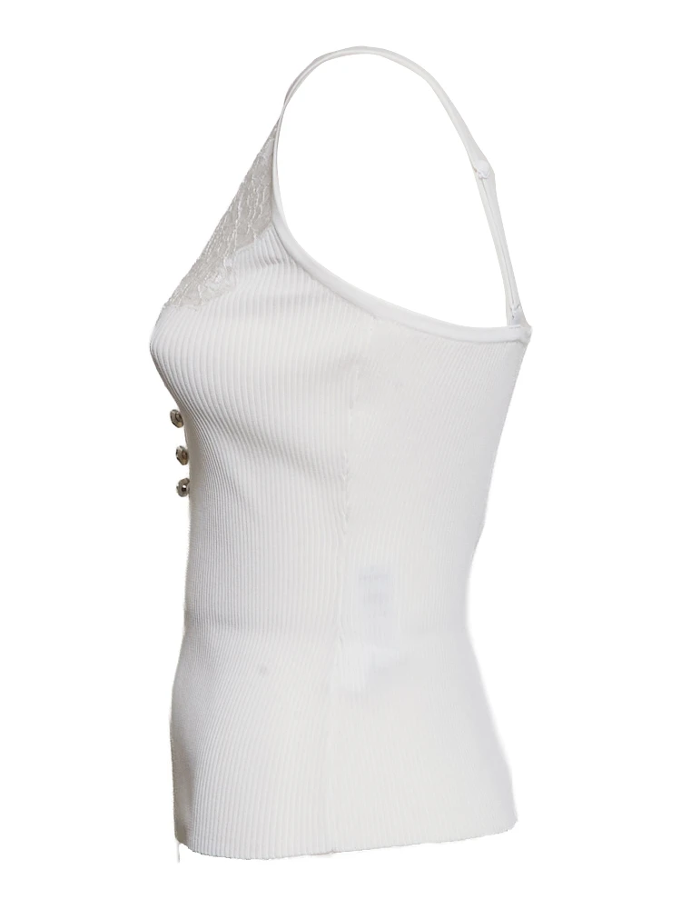 White Lace Trim Rib Knit Top alternative