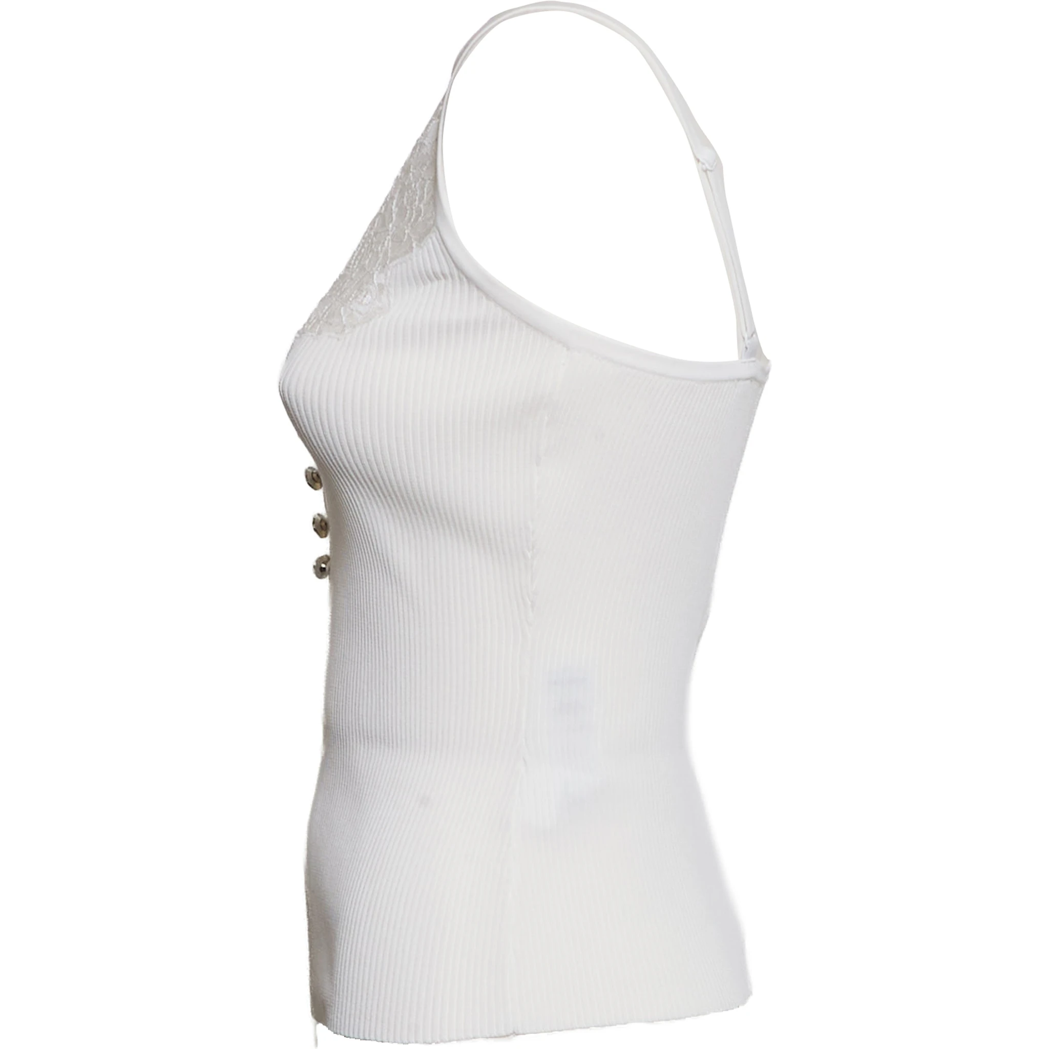 White Lace Trim Rib Knit Top