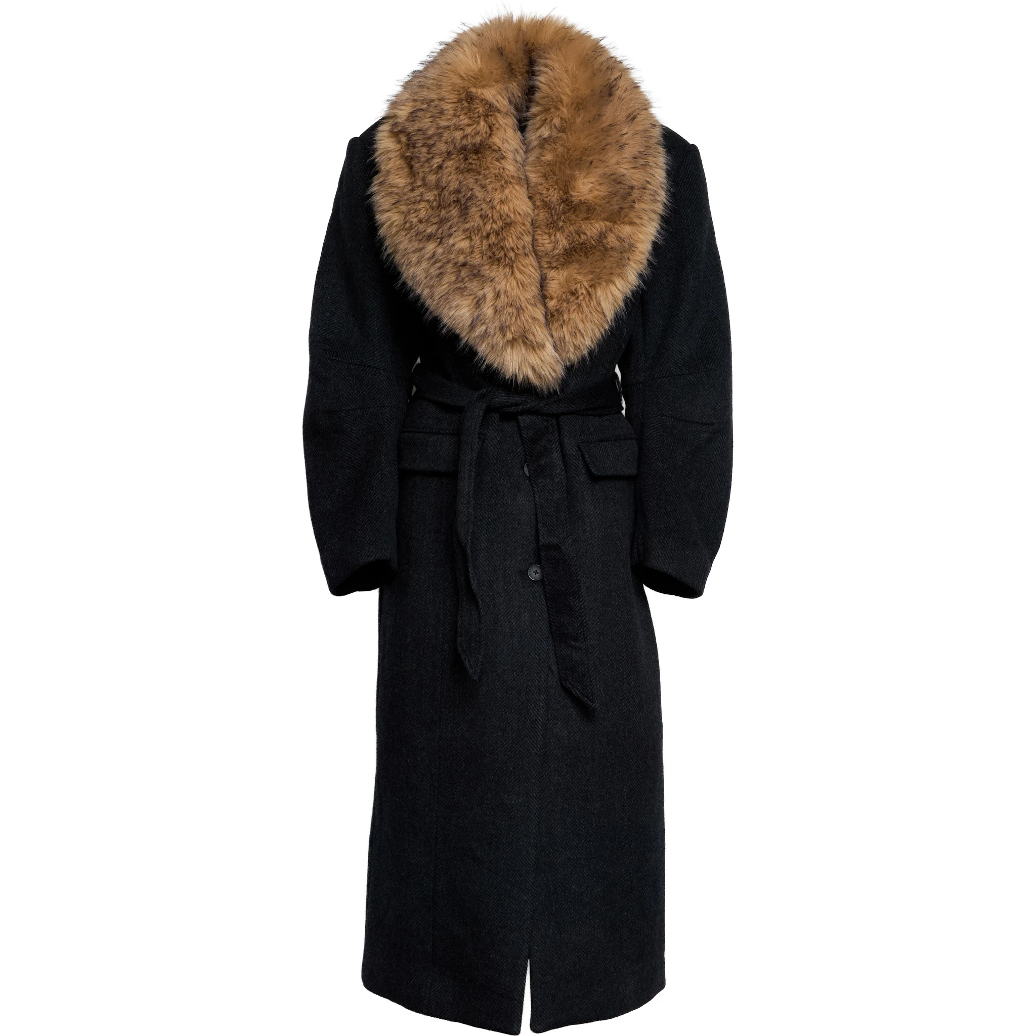 Cappotto Anatta Lungo Con Collo In Ecopelliccia