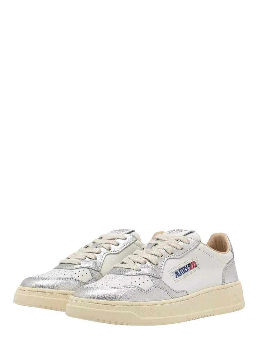 Sneakers Medalist Low Bicolor In Pelle Bianca E Metallizzata Argento
