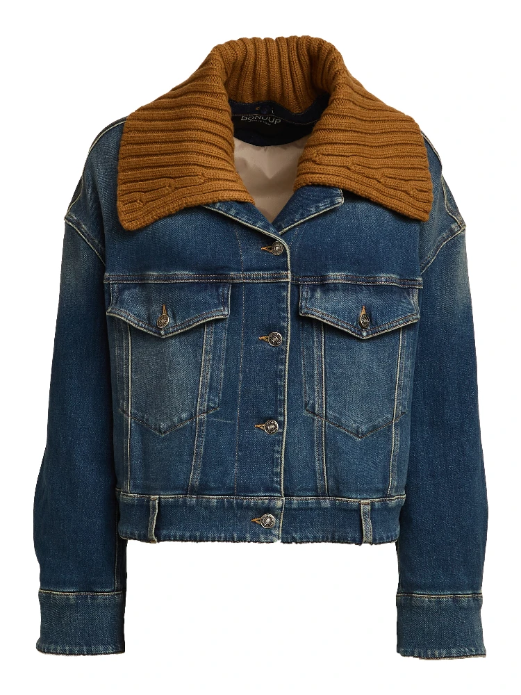Giubbino In Denim Con Collo In Maglia In Contrasto