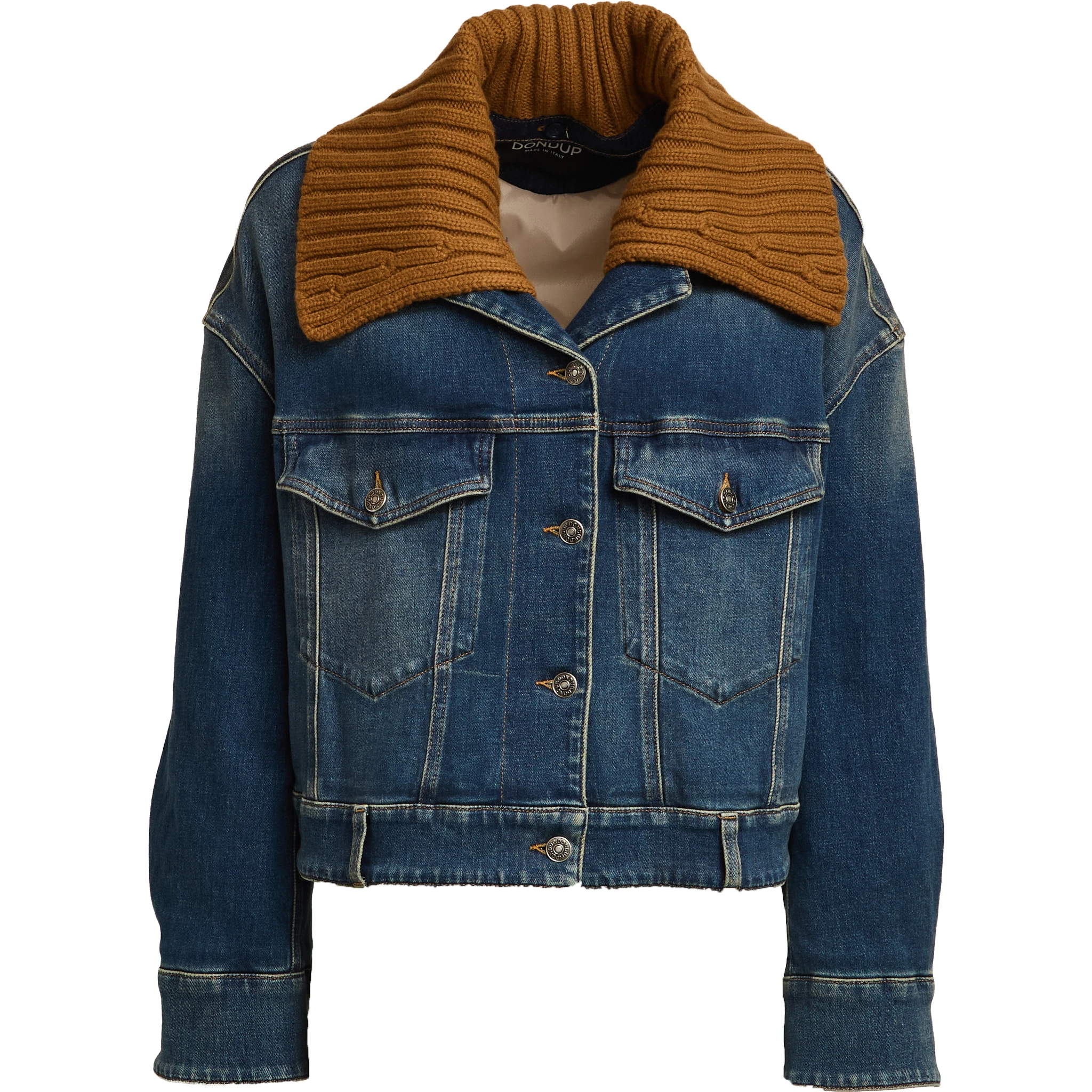 Giubbino In Denim Con Collo In Maglia In Contrasto