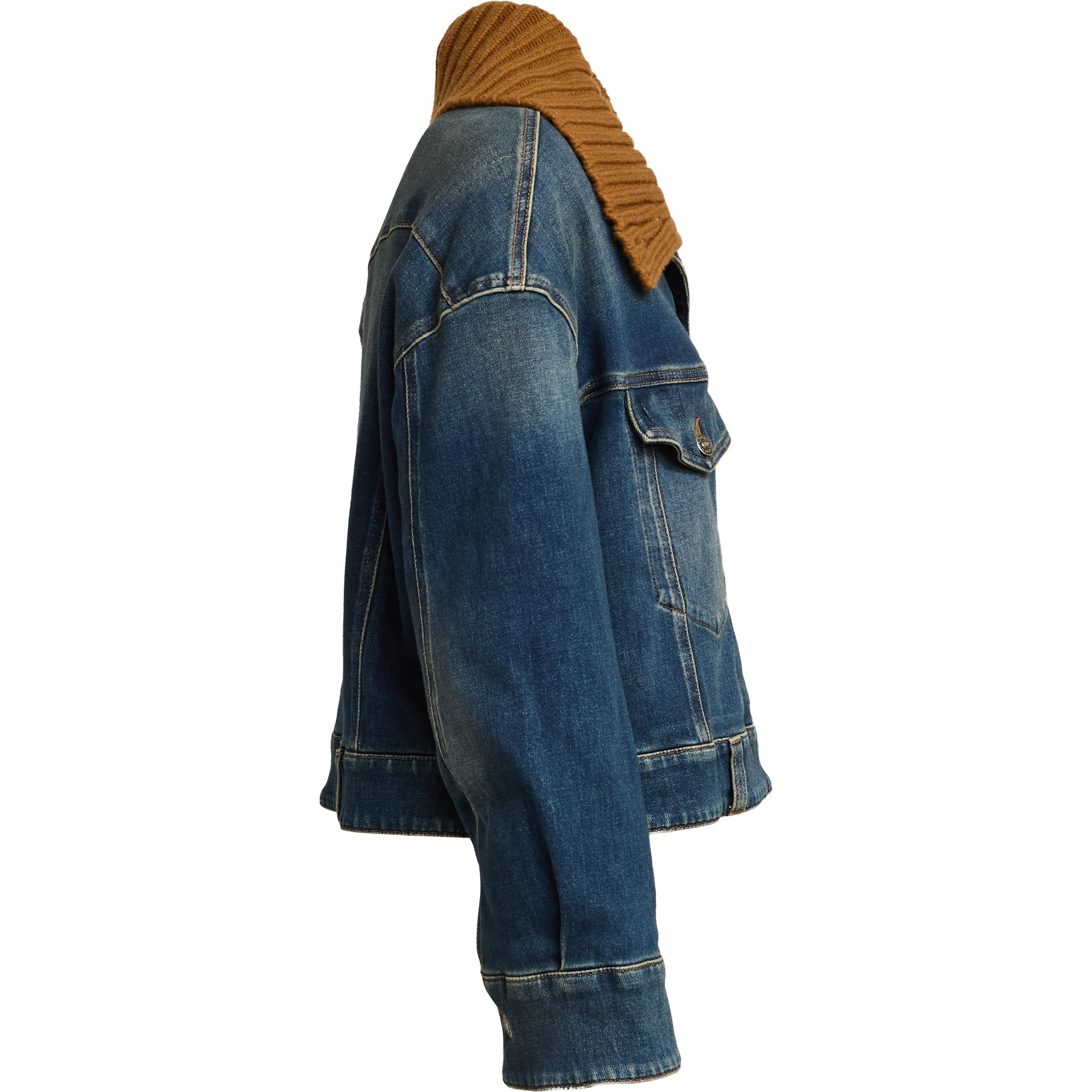 Giubbino In Denim Con Collo In Maglia In Contrasto