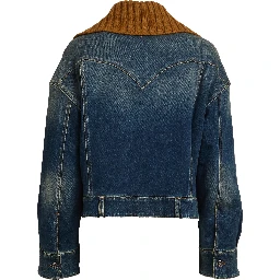Giubbino In Denim Con Collo In Maglia In Contrasto