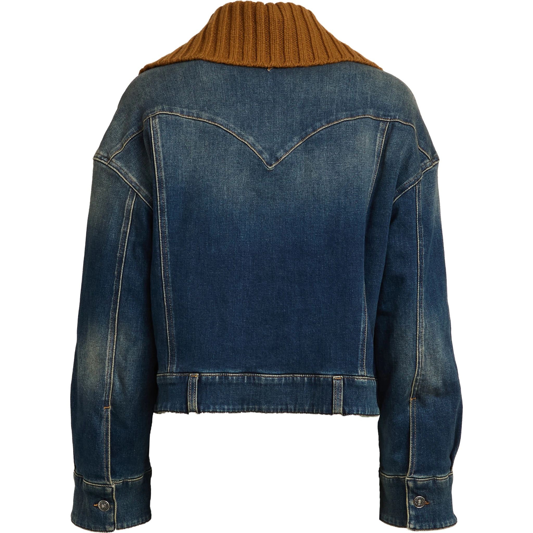 Giubbino In Denim Con Collo In Maglia In Contrasto