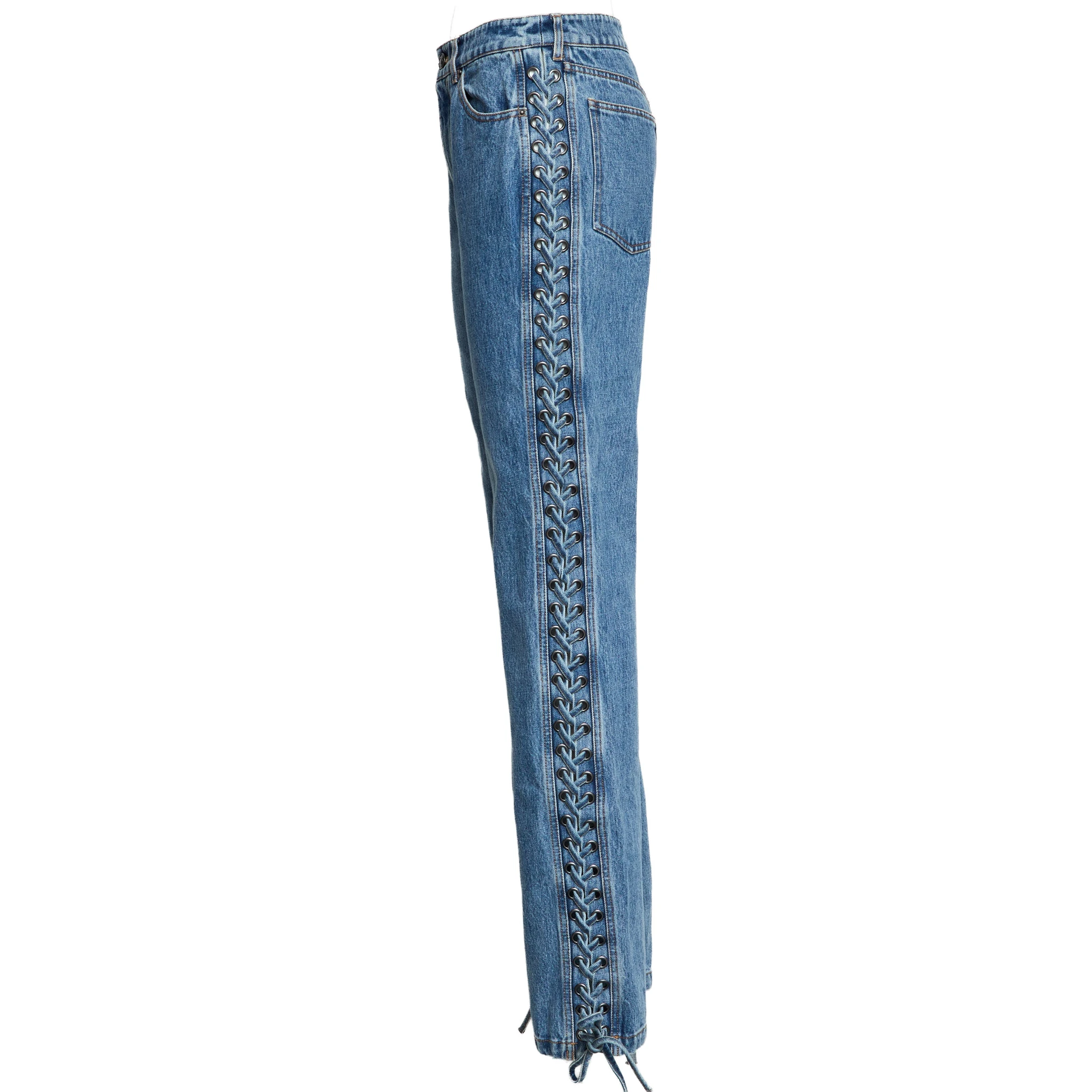 Jeans Rotta A Gamba Dritta Con Lacci
