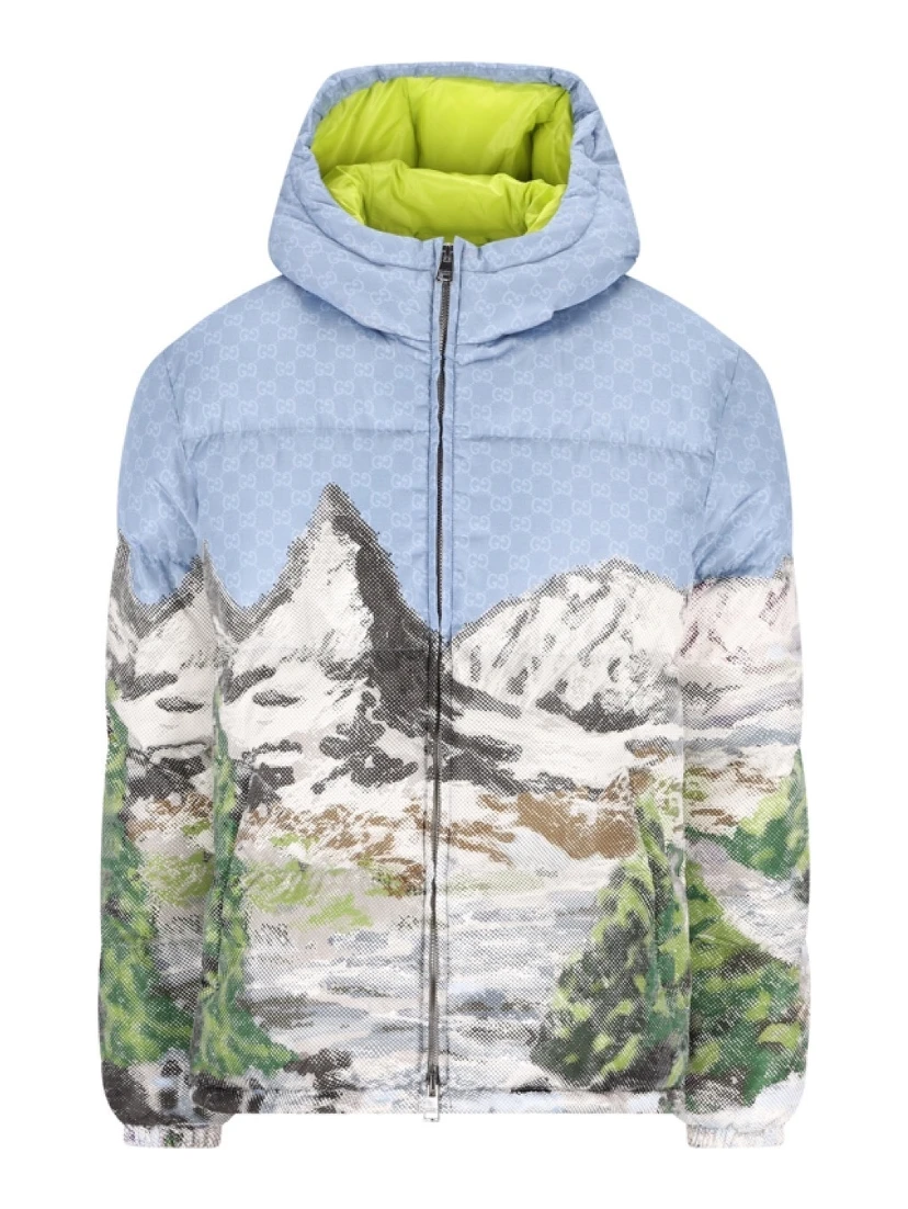 Printed short down jacket