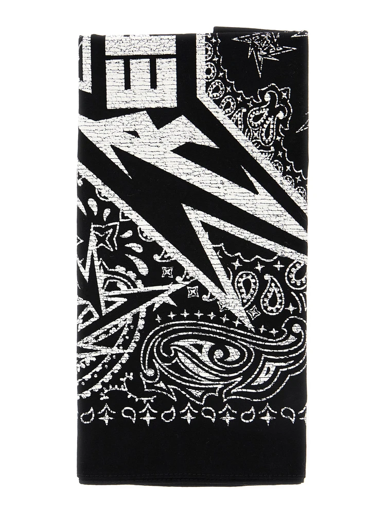 Black Square Scarf with All-Over Metallica Logo Print in Cotton Man