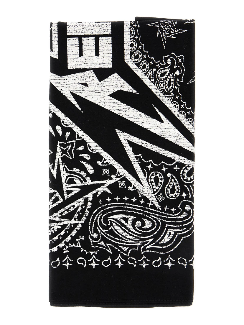 Black Square Scarf with All-Over Metallica Logo Print in Cotton Man