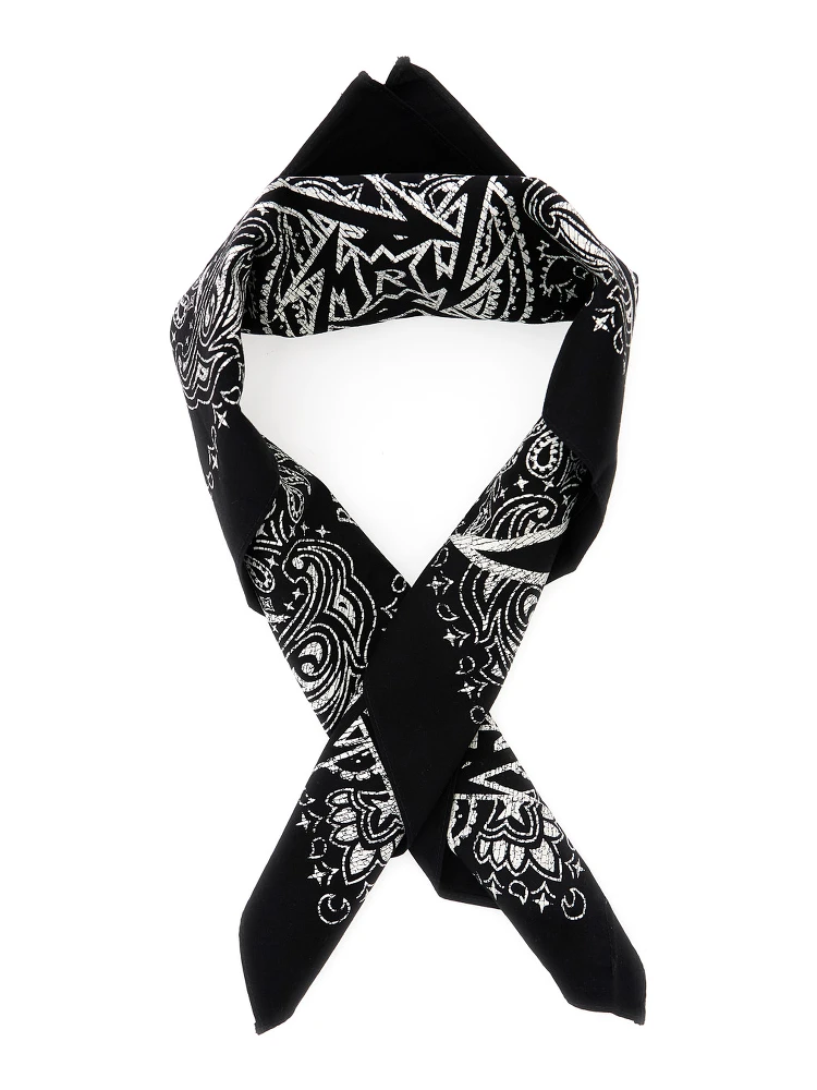 Black Square Scarf with All-Over Metallica Logo Print in Cotton Man alternative