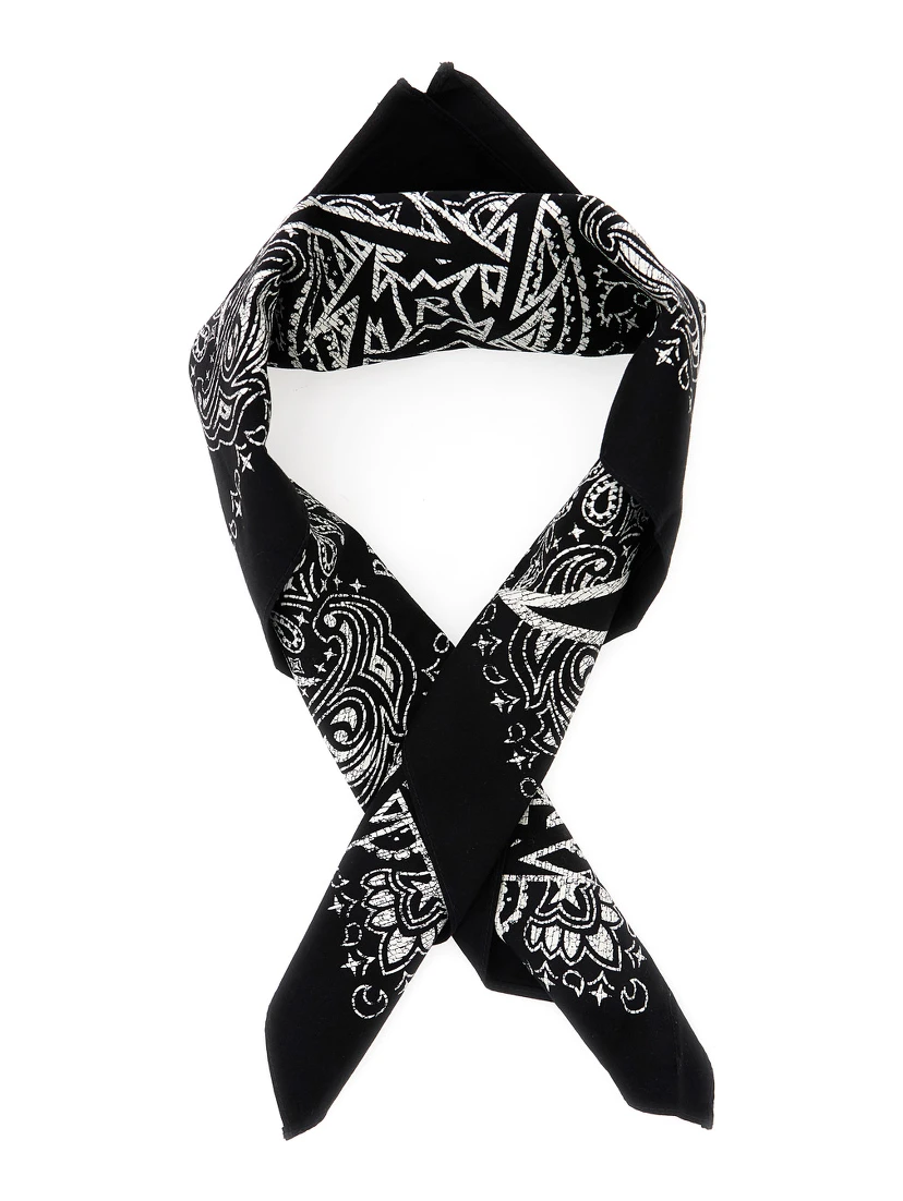 Black Square Scarf with All-Over Metallica Logo Print in Cotton Man