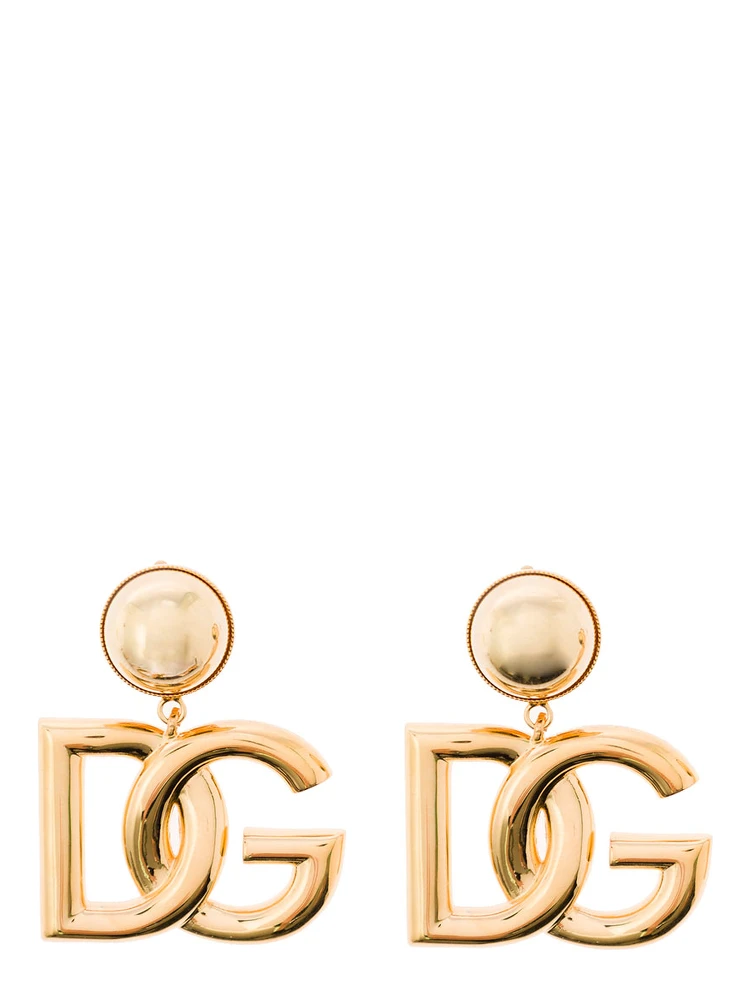Gold-Tone Clip-On Earrings with DG Interlocking Logo in Brass Woman
