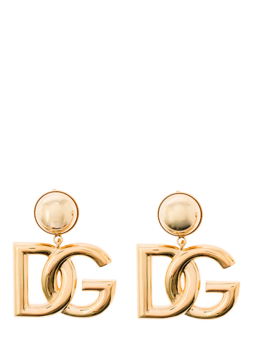 Gold-Tone Clip-On Earrings with DG Interlocking Logo in Brass Woman