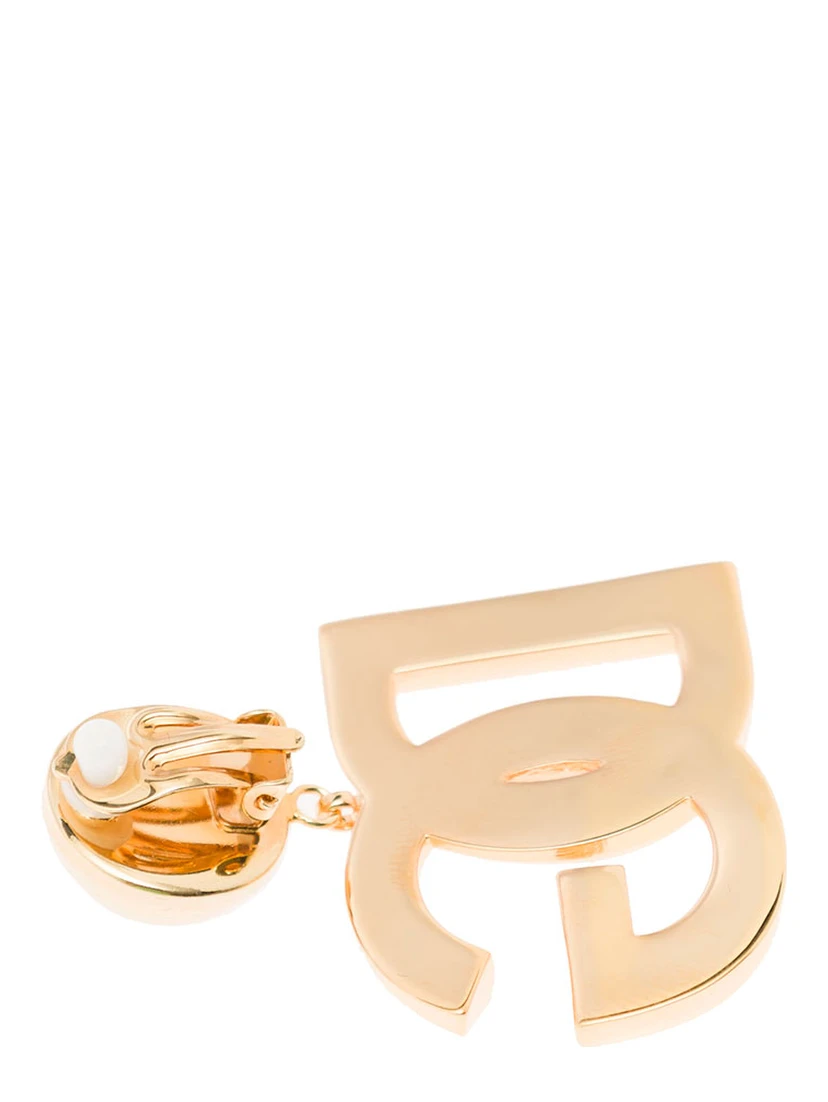 Gold-Tone Clip-On Earrings with DG Interlocking Logo in Brass Woman