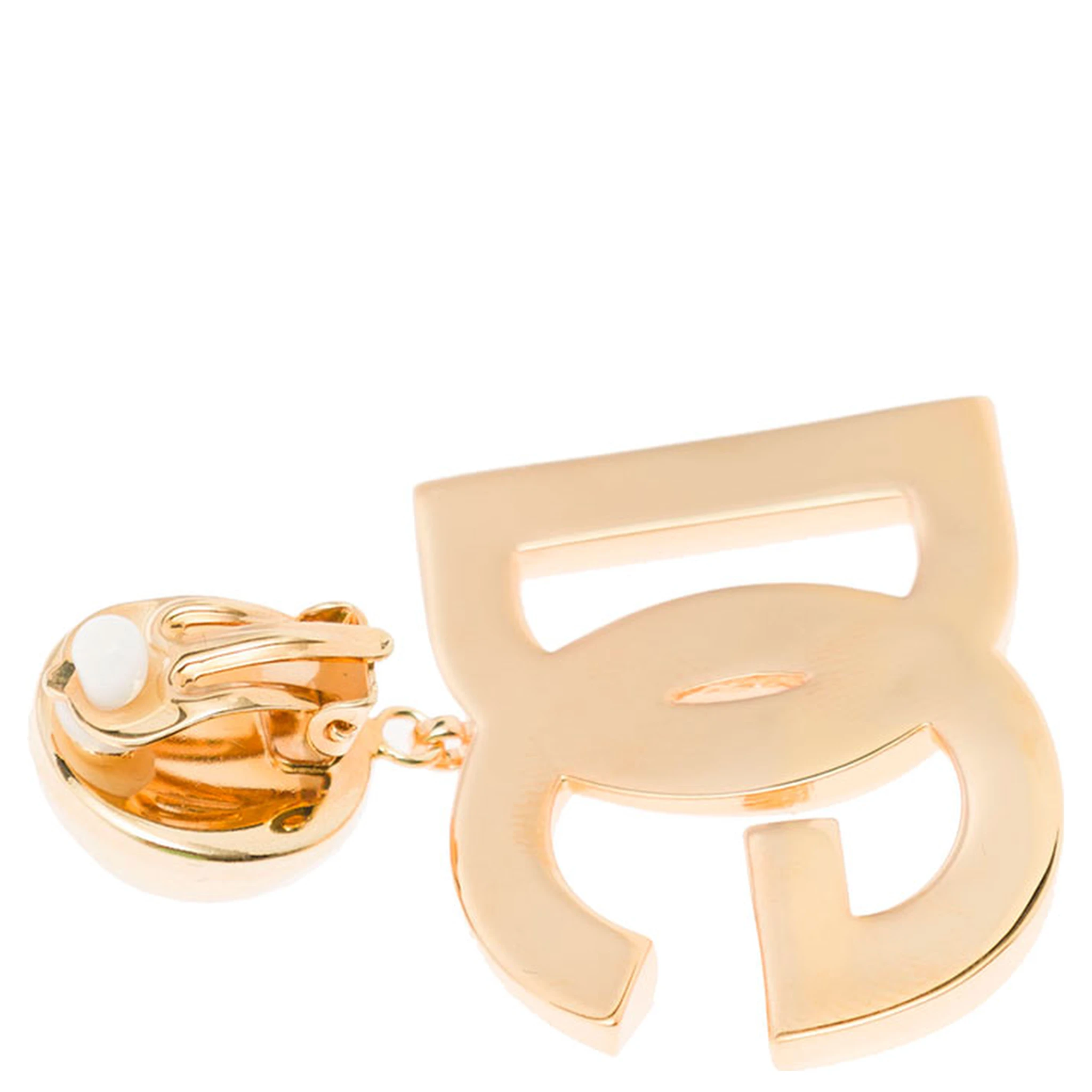 Gold-Tone Clip-On Earrings with DG Interlocking Logo in Brass Woman