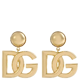 Pop Metallic Earings with Logo Pendant and Clip-On Closure in Brass Woman