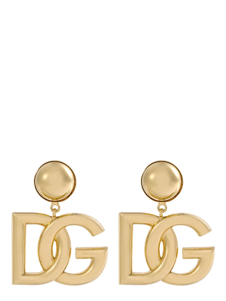 Pop Metallic Earings with Logo Pendant and Clip-On Closure in Brass Woman