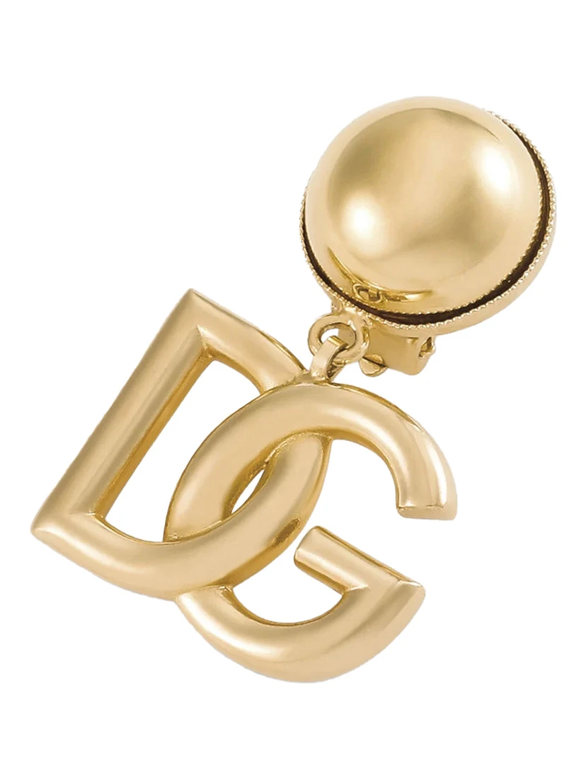 Pop Metallic Earings with Logo Pendant and Clip-On Closure in Brass Woman