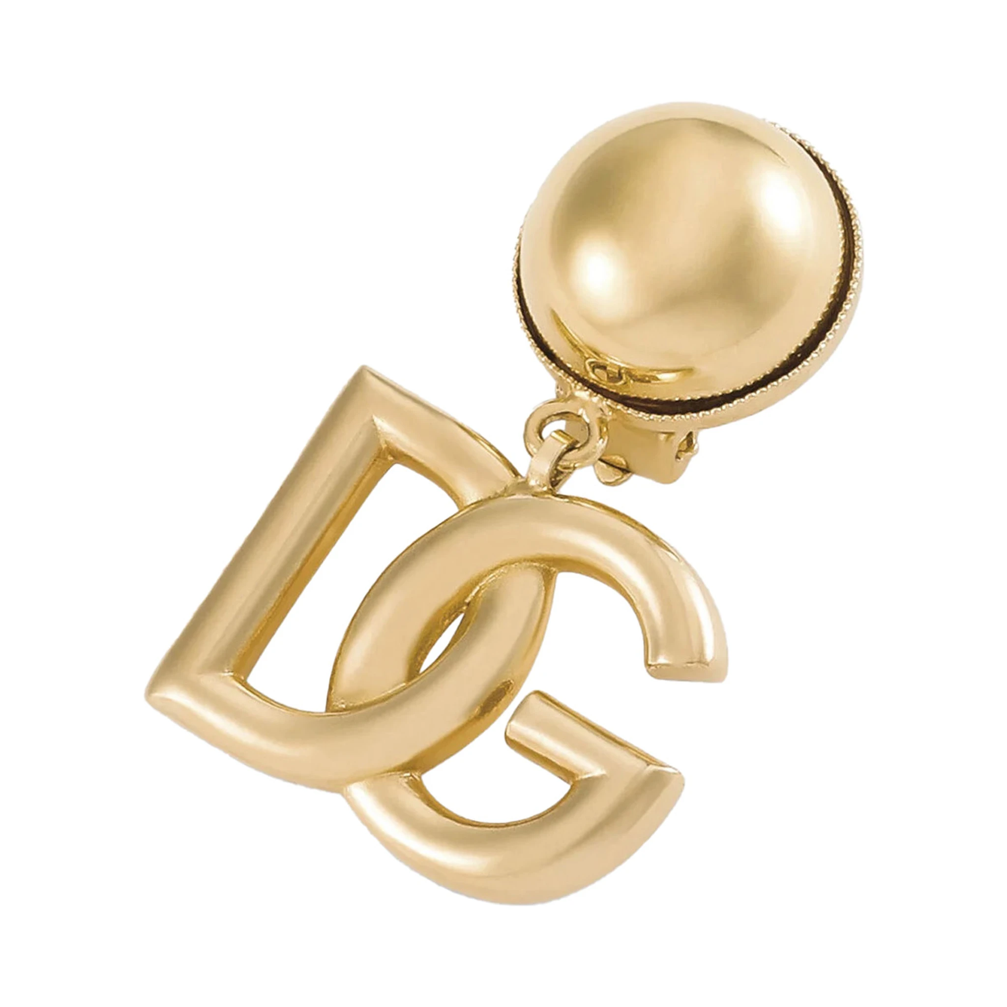 Pop Metallic Earings with Logo Pendant and Clip-On Closure in Brass Woman