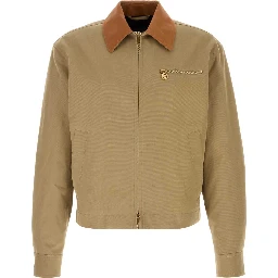 BLOUSON COTTON CANVAS FABRIC + LEATHER CONTRAST