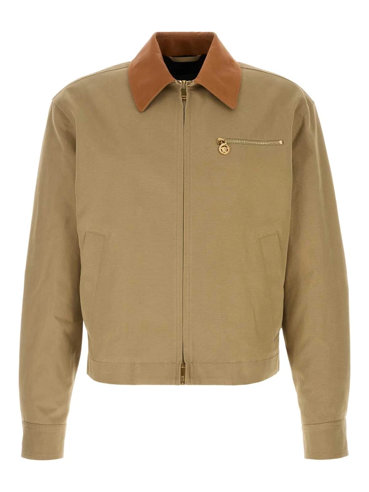 BLOUSON COTTON CANVAS FABRIC + LEATHER CONTRAST