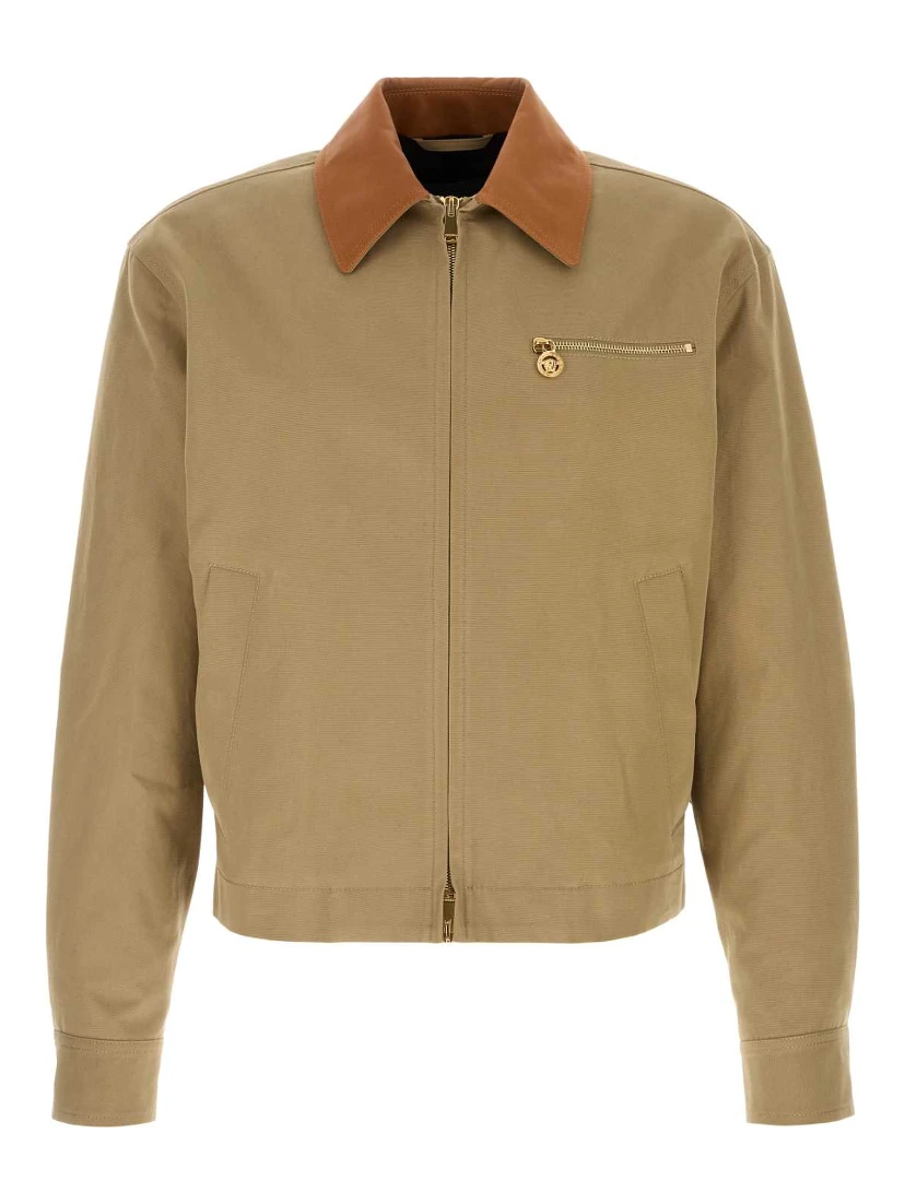 BLOUSON COTTON CANVAS FABRIC + LEATHER CONTRAST