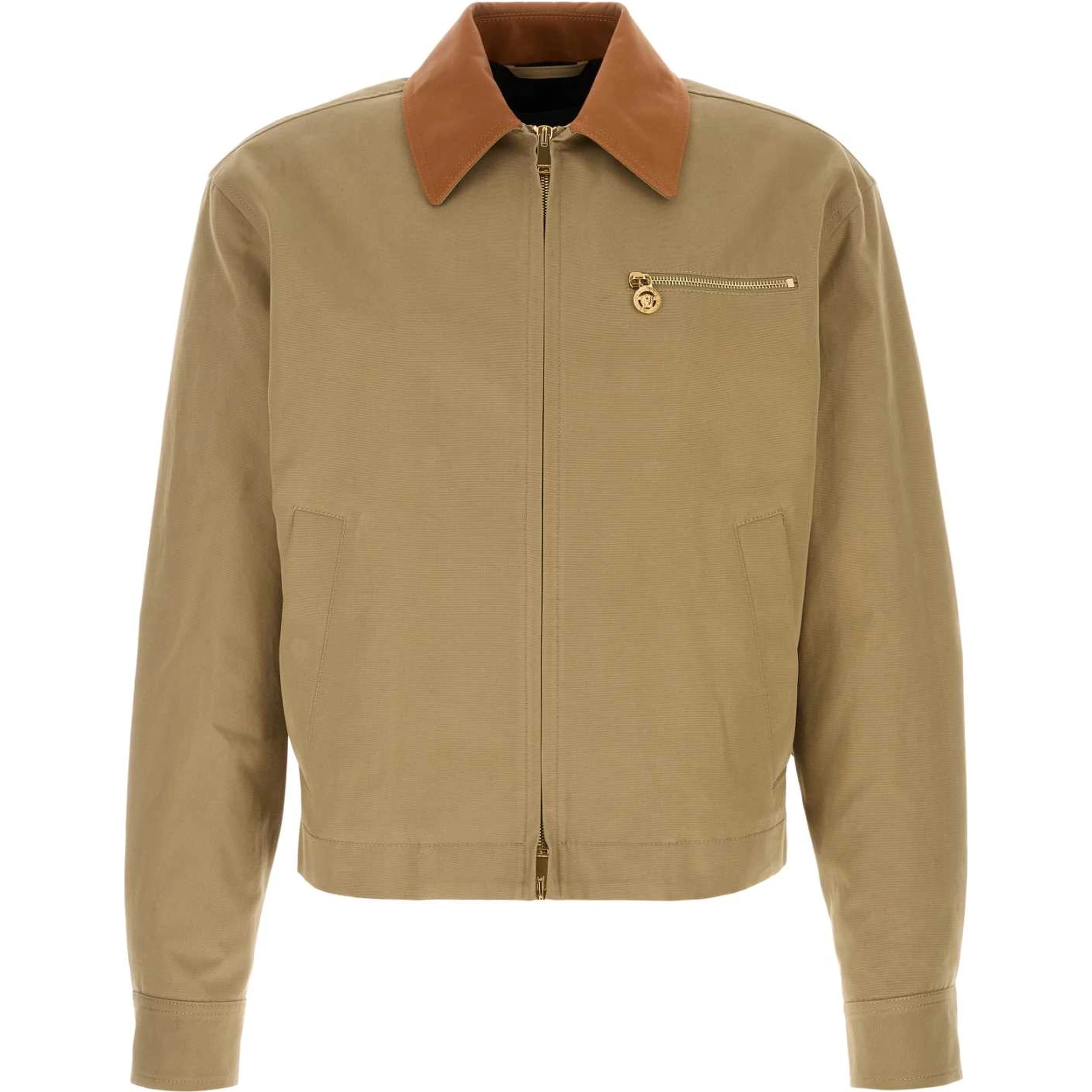 BLOUSON COTTON CANVAS FABRIC + LEATHER CONTRAST