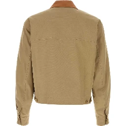 BLOUSON COTTON CANVAS FABRIC + LEATHER CONTRAST