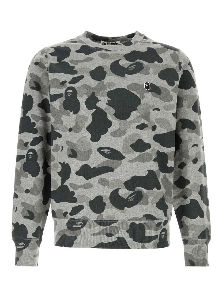 HEATHER GRAY CAMO APE HEAD ONE POINT CREWNECK SWEA