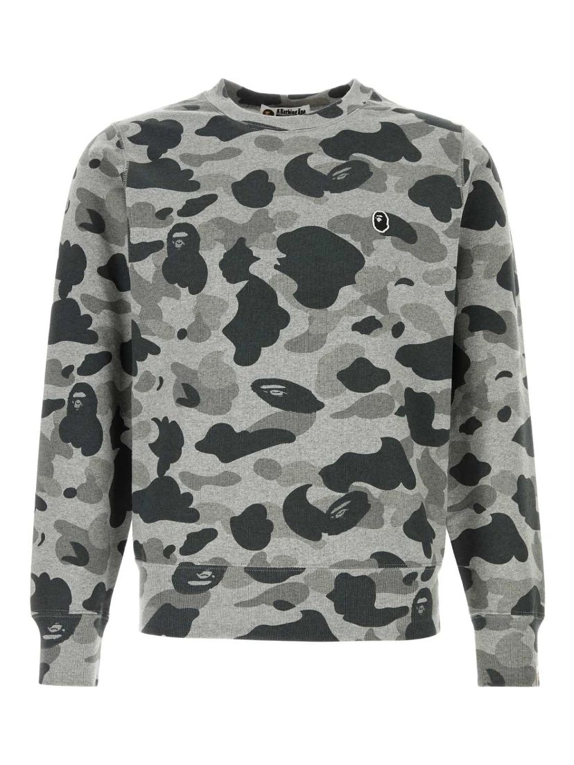 HEATHER GRAY CAMO APE HEAD ONE POINT CREWNECK SWEA