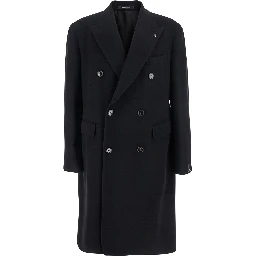 Londra Black Oversized Double-Breasted Coat in Wool Blend Man