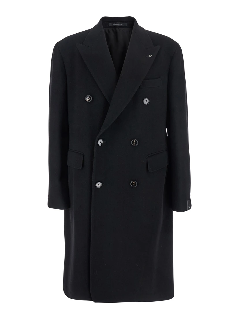 Londra Black Oversized Double-Breasted Coat in Wool Blend Man