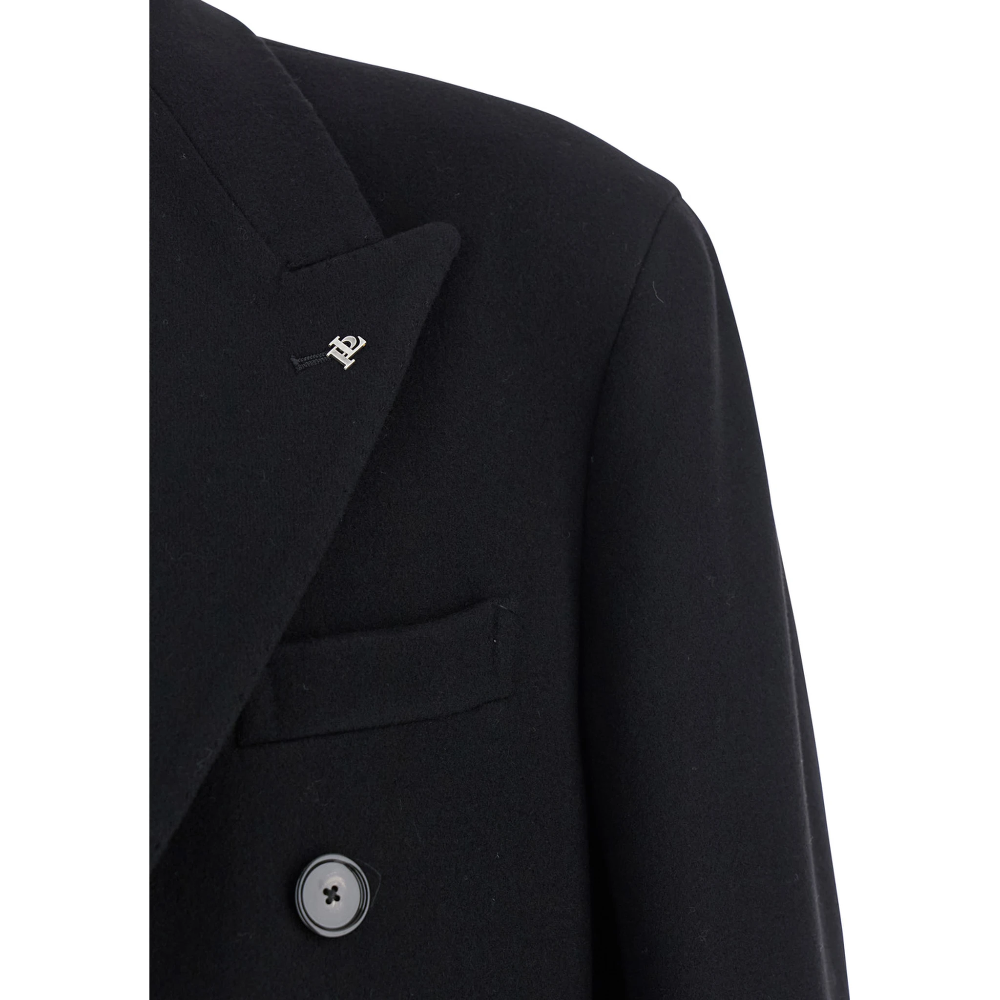 Londra Black Oversized Double-Breasted Coat in Wool Blend Man