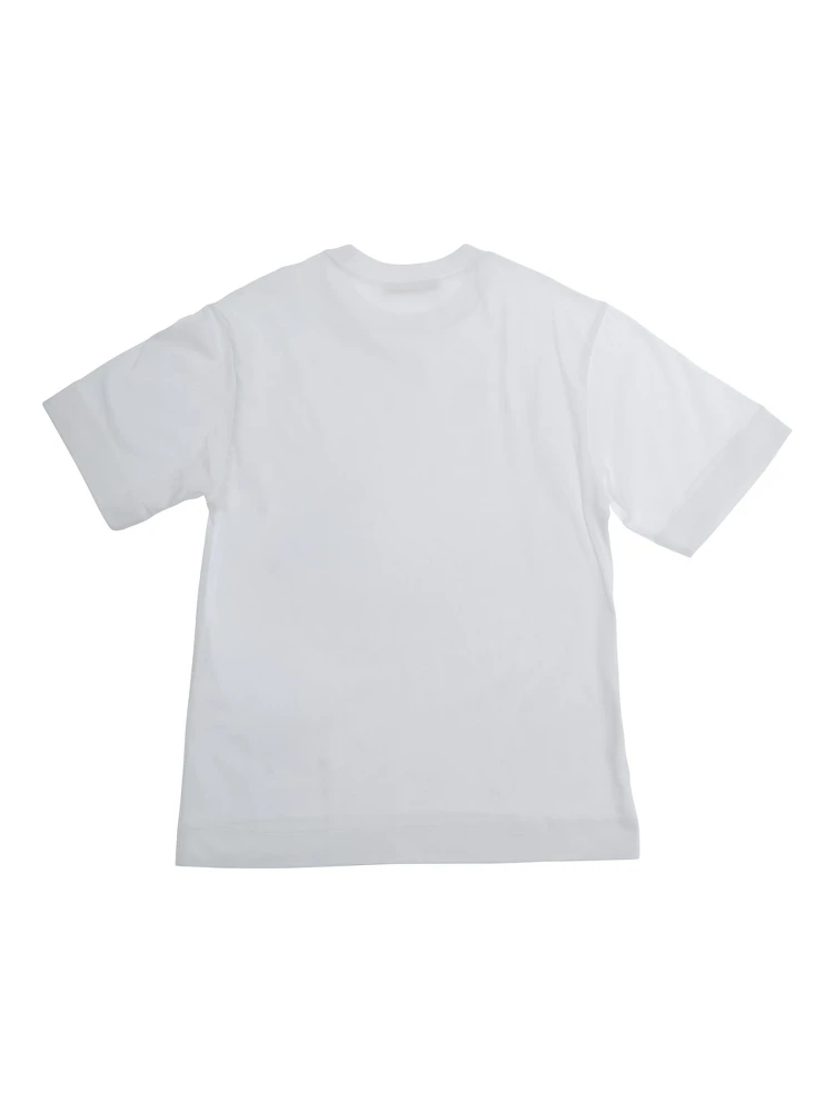 White Crewneck T-Shirt with Print on the Front and Logo Lettering on the Front in Cotton Boy alternative