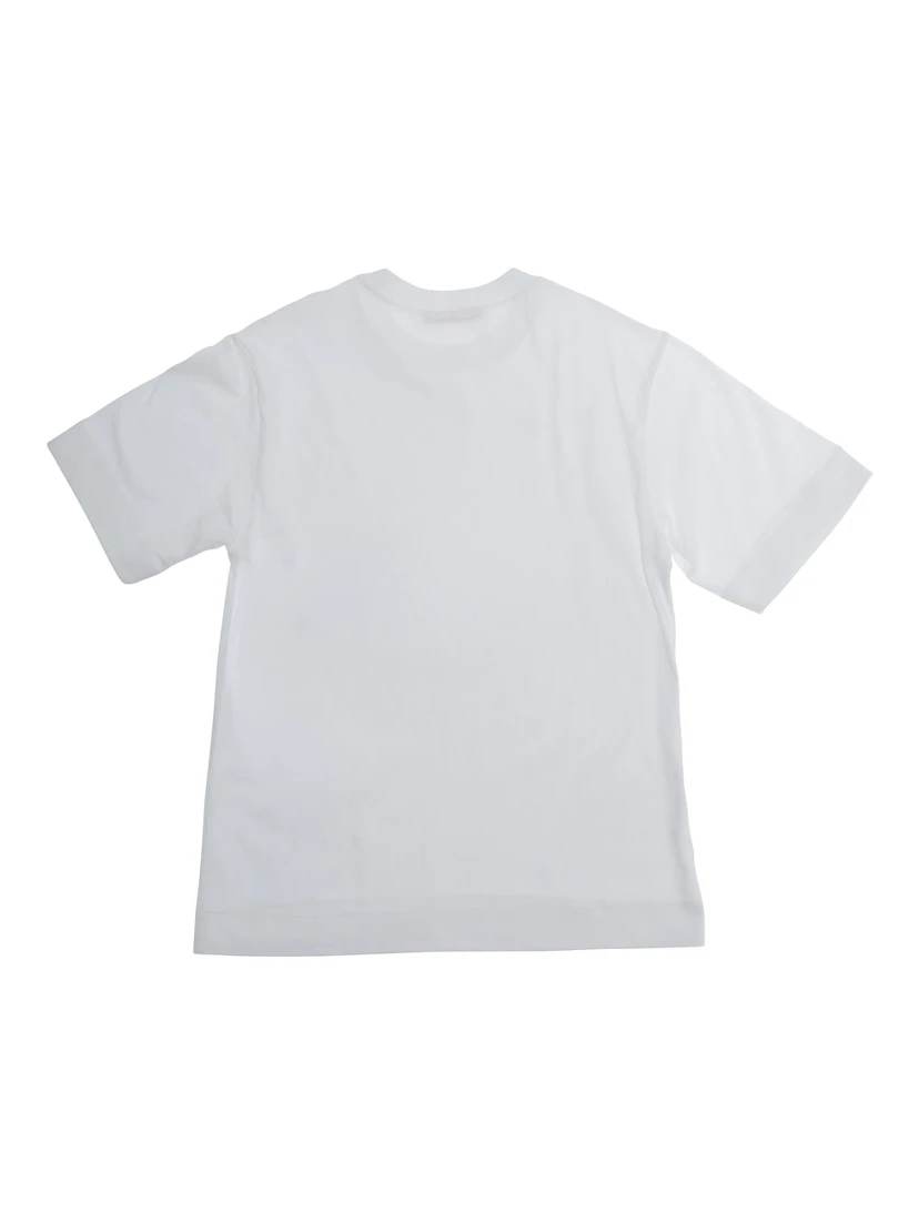 White Crewneck T-Shirt with Print on the Front and Logo Lettering on the Front in Cotton Boy